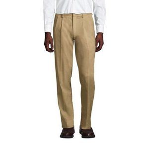 NWT LANDS' END MEN'S PLEATED NO IRON TWILL DRESS‎ PANTS KHAKI 30